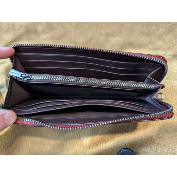 Coach Accordion Zip Wallet Metallic Red Crossgrain Leather Gunmetal Logo - Picture 5 of 9